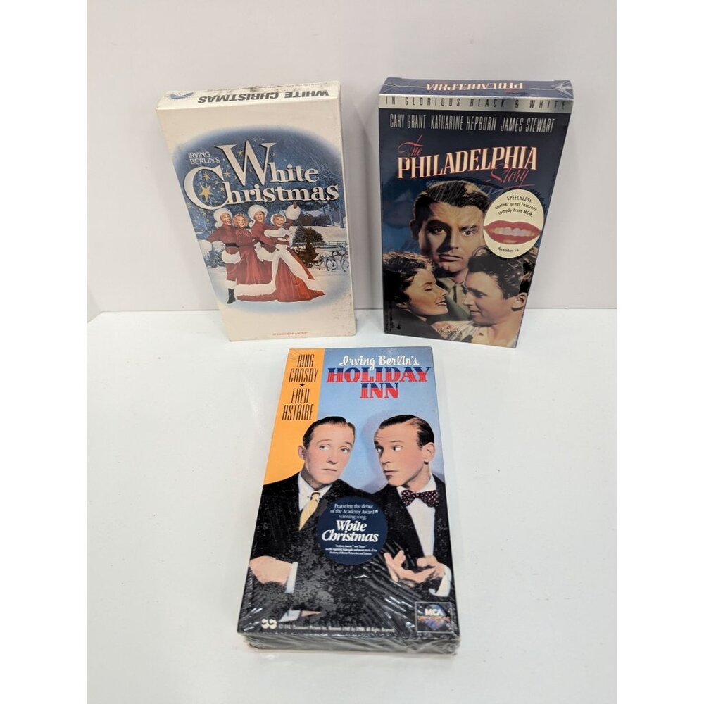 VHS Tapes White Christmas, The Philadelphia Story & Holiday Inn All New Sealed